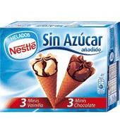 Mini conos de vainilla sen azucre e chocolate Nestlé